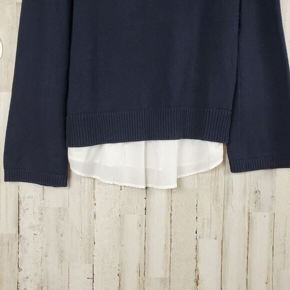 Simply Vera Vera Wang Lace Up Mock Layer Sweater Navy Blue White Size Small - Picture 9 of 12